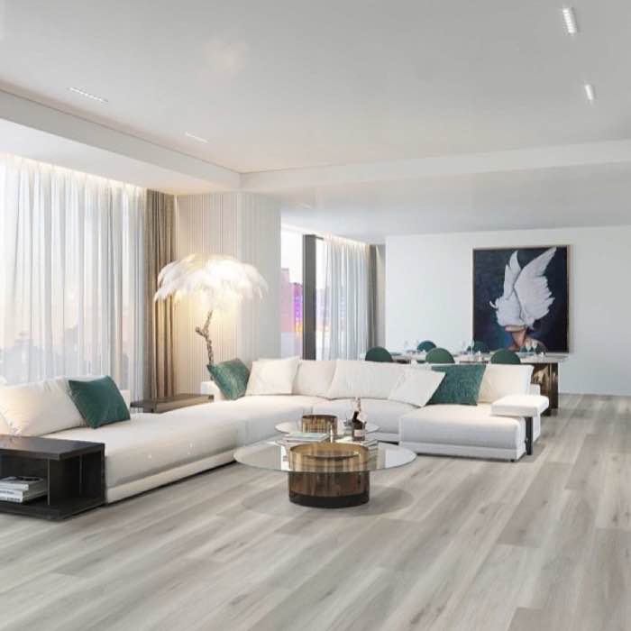 Light oak waterproof laminate flooring in a home office