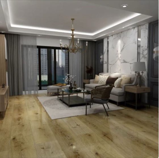 Natural oak engineered wood flooring in an elegant modern living room by Oceanus Flooring