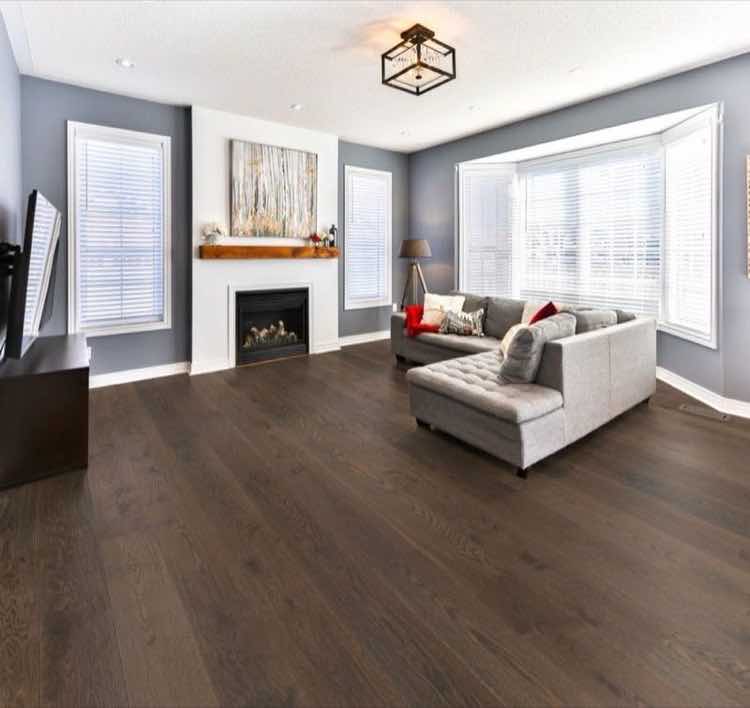 Anaheim engineered oak flooring styled in a comfortable living room
