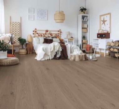 Long Beach smoked European oak flooring shown in a styled interior