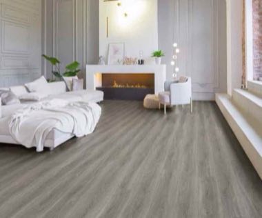 Milan grey SPC vinyl flooring shown in a room setting