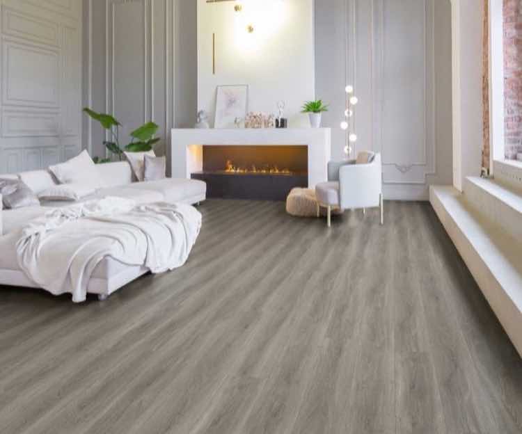 Milan grey SPC vinyl flooring shown in a room setting
