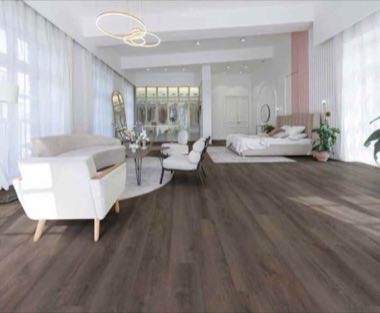 Wood-look dry-back glue-down vinyl plank flooring in an open commercial space