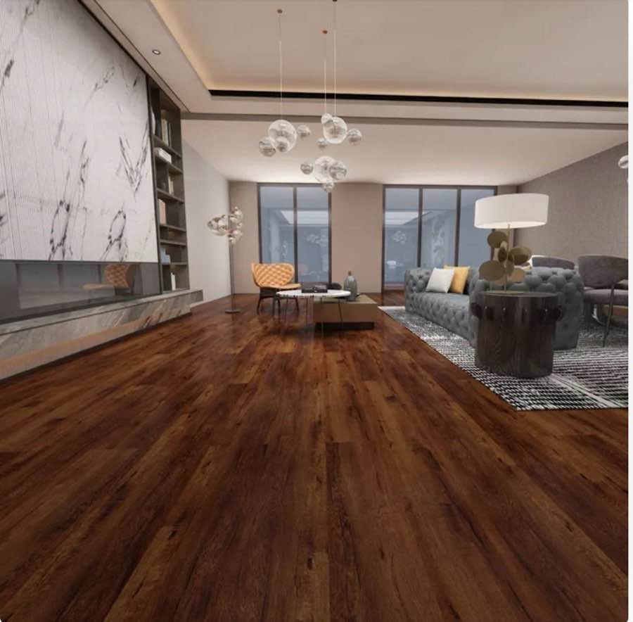 Waterproof SPC vinyl plank flooring installed in a living space